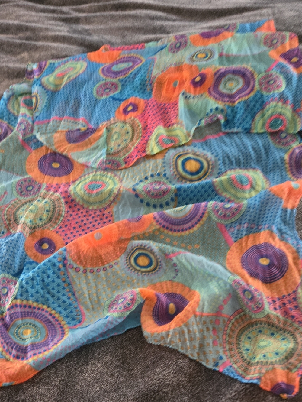 Bright Multicolor Circular Print Scarf - Blue, Orange, Purple